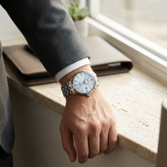 Seiko Presage US Special Creation HCB009 with golden ice blue dial, front view