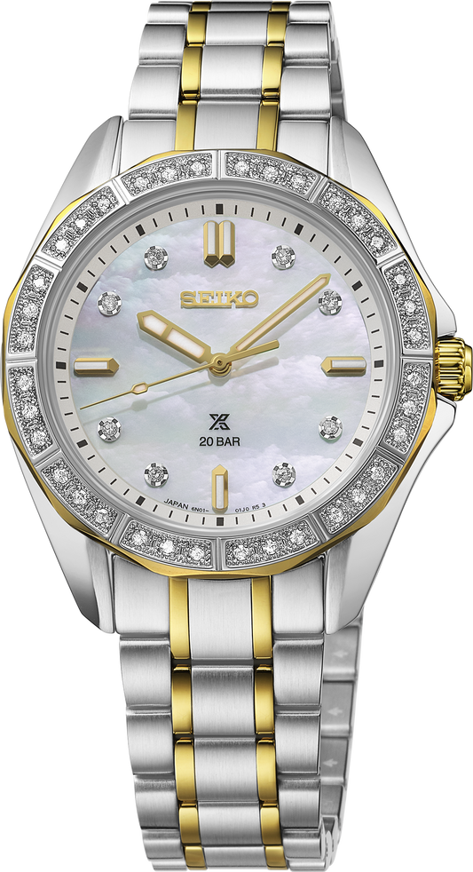 Seiko Prospex Sea SUR622 ladies' two-tone diamond dive watch, front view