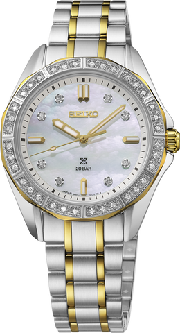 Seiko Prospex Sea SUR622 ladies' two-tone diamond dive watch, front view