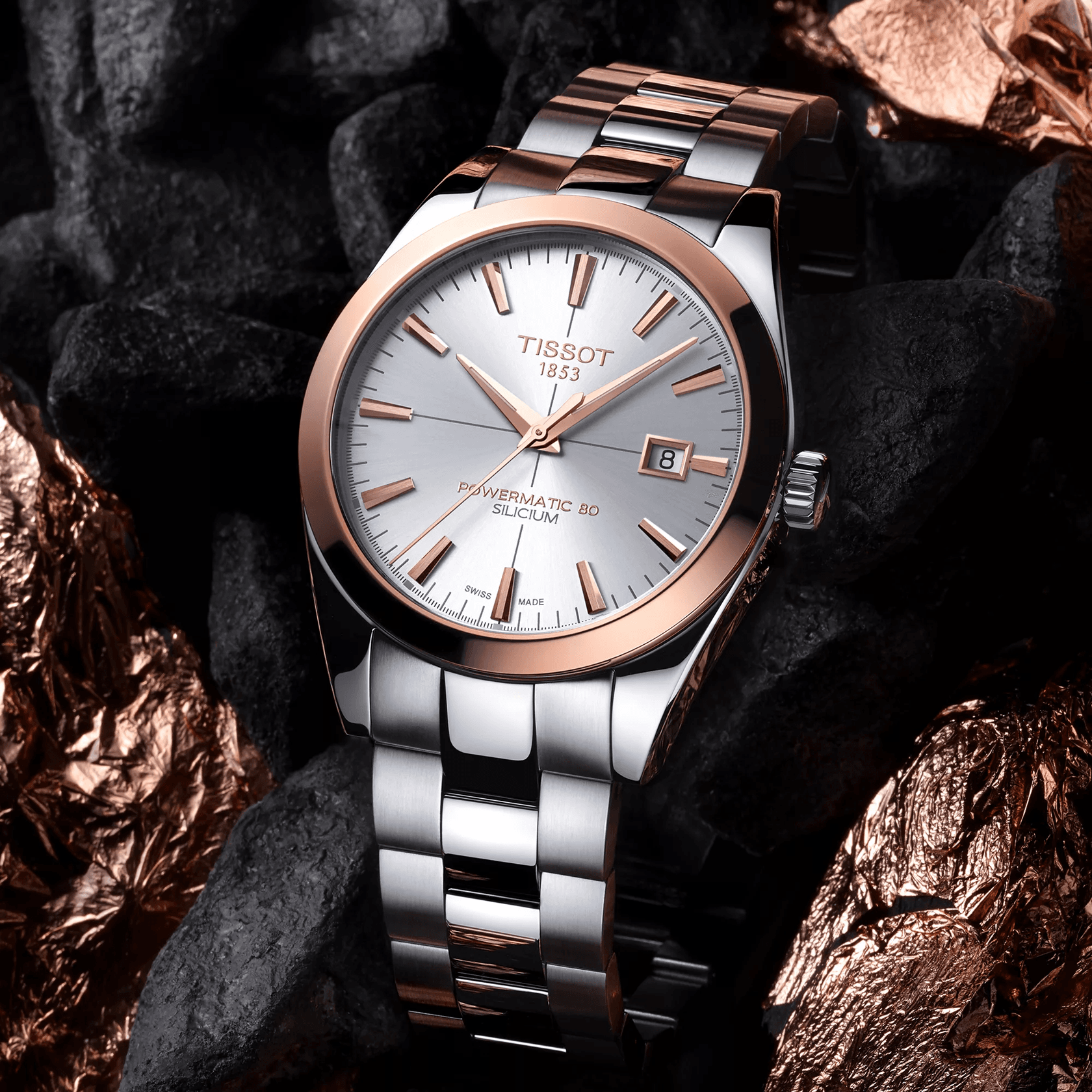 Tissot Gentleman Powermatic 80 Silicium Solid 18K Gold bezel Watch T927.407.41.031.00