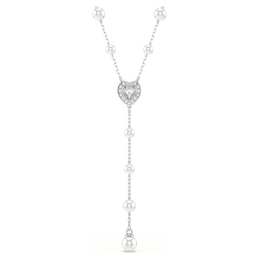 Swarovski Ariana Grande x Swarovski Y Necklace Mixed cuts, Crystal pearl, Heart, White, Rhodium plated 5720855