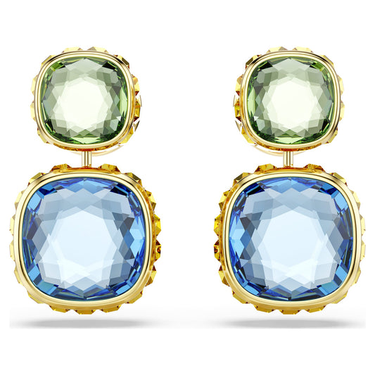 Swarovski Chroma drop earrings Cushion cut, Multicolored, Gold-tone plated 5692492