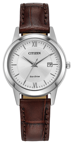 Citizen Classic FE1087-28A with silver-tone case, white dial and brown leather strap