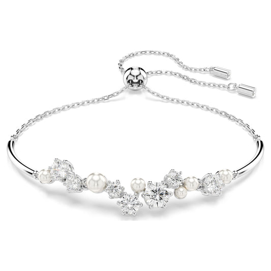 Swarovski Constella bangle Crystal pearl, Round cuts, White, Rhodium plated 5705618, full view