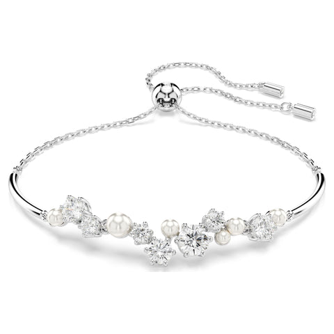 Swarovski Constella bangle Crystal pearl, Round cuts, White, Rhodium plated 5705618, full view