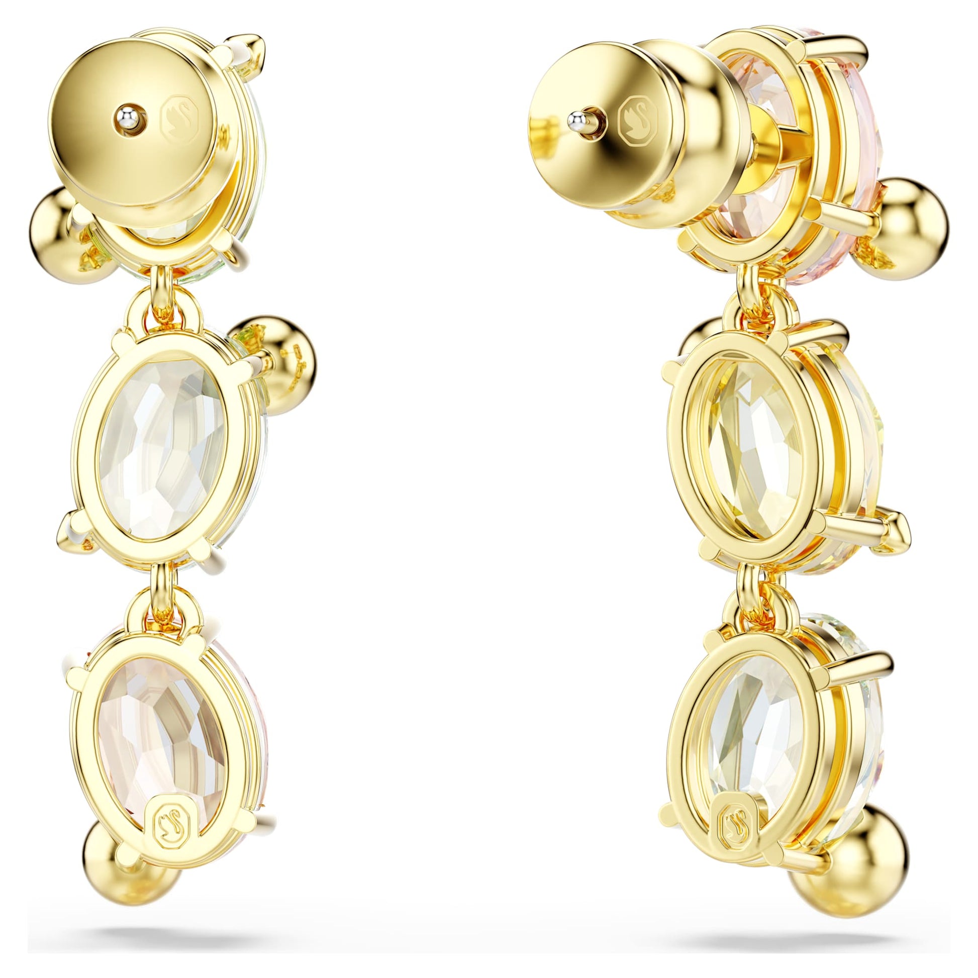Swarovski Gema drop earrings Asymmetrical design, Mixed cuts, Multicolored, Gold-tone plated 5714815