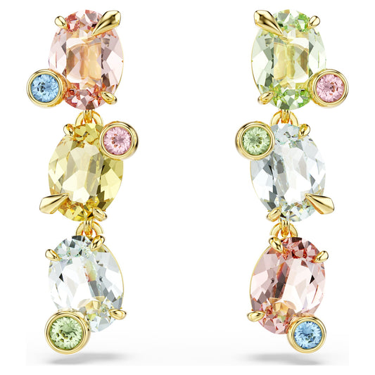 Swarovski Gema drop earrings Asymmetrical design, Mixed cuts, Multicolored, Gold-tone plated 5714815