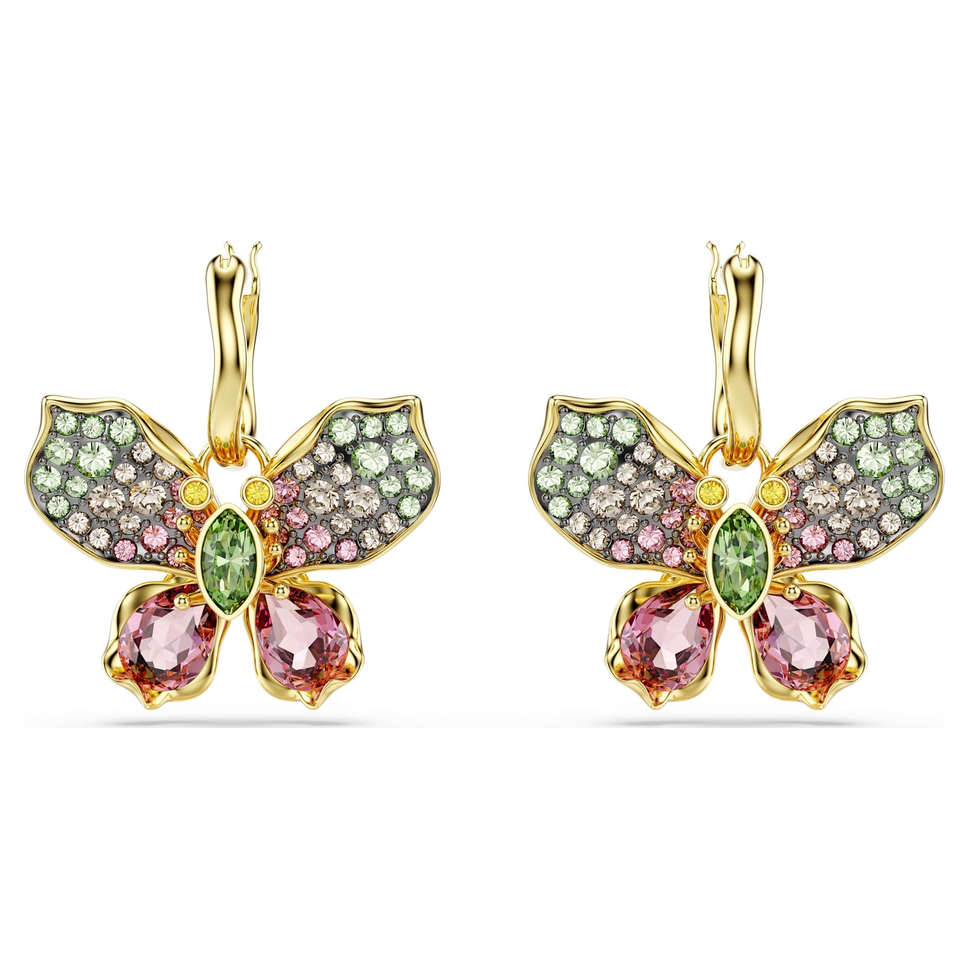 Swarovski Idyllia drop earrings Mixed cuts, Pavé, Butterfly, Multicolored, Gold-tone plated 5709953