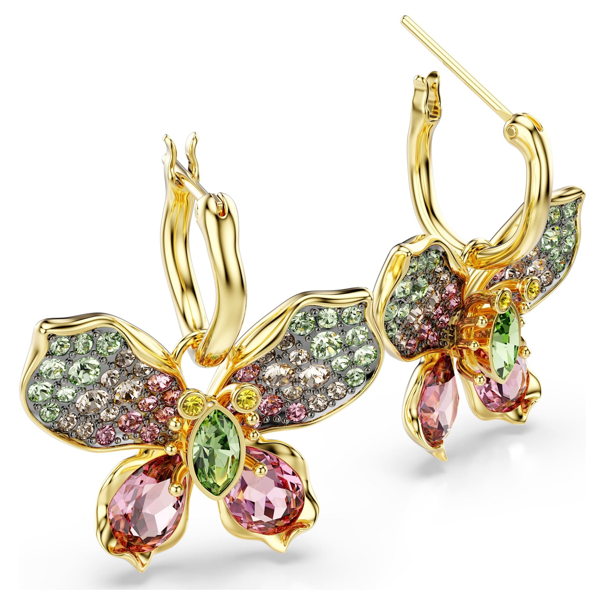 Swarovski Idyllia drop earrings Mixed cuts, Pavé, Butterfly, Multicolored, Gold-tone plated 5709953