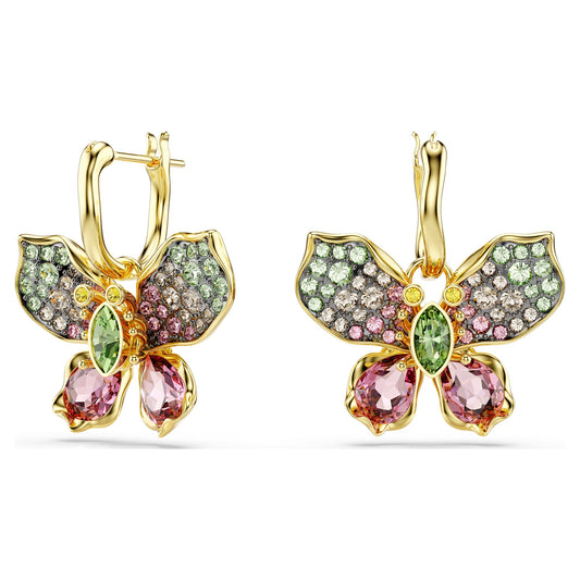 Swarovski Idyllia drop earrings Mixed cuts, Pavé, Butterfly, Multicolored, Gold-tone plated 5709953