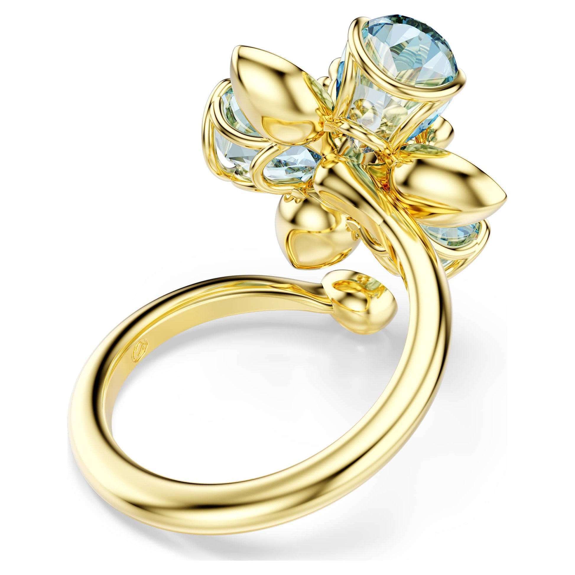 Swarovski Idyllia open ring Mixed cuts, Flower, Blue, Gold-tone plated 5709031