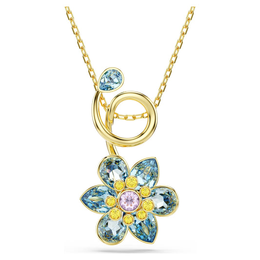 Swarovski Idyllia pendant Mixed cuts, Flower, Blue, Gold-tone plated 5709029