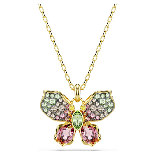 Swarovski Idyllia pendant Mixed cuts, Pavé, Butterfly, Multicolored, Gold-tone plated 5709950
