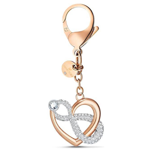 Swarovski Infinite bag charm Infinity and heart, White, Mixed metal finish 5530885, full view