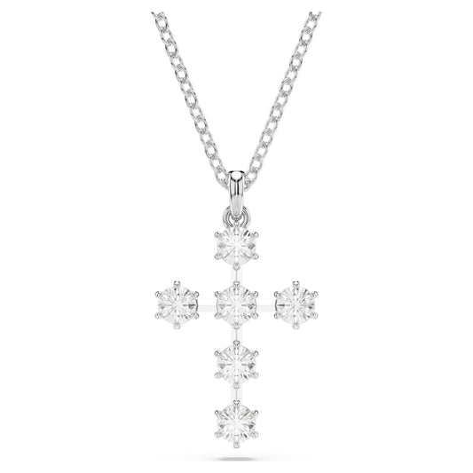 Insigne pendant Round cut, Cross, White, Rhodium plated 5675576