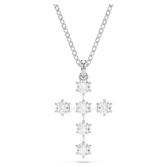 Insigne pendant Round cut, Cross, White, Rhodium plated 5675576
