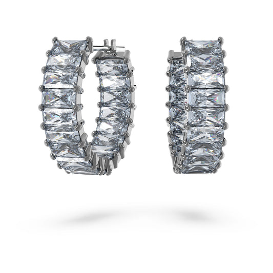 Swarovski Jewelry Matrix hoop earrings Baguette cut, Gray, Ruthenium plated 5658650