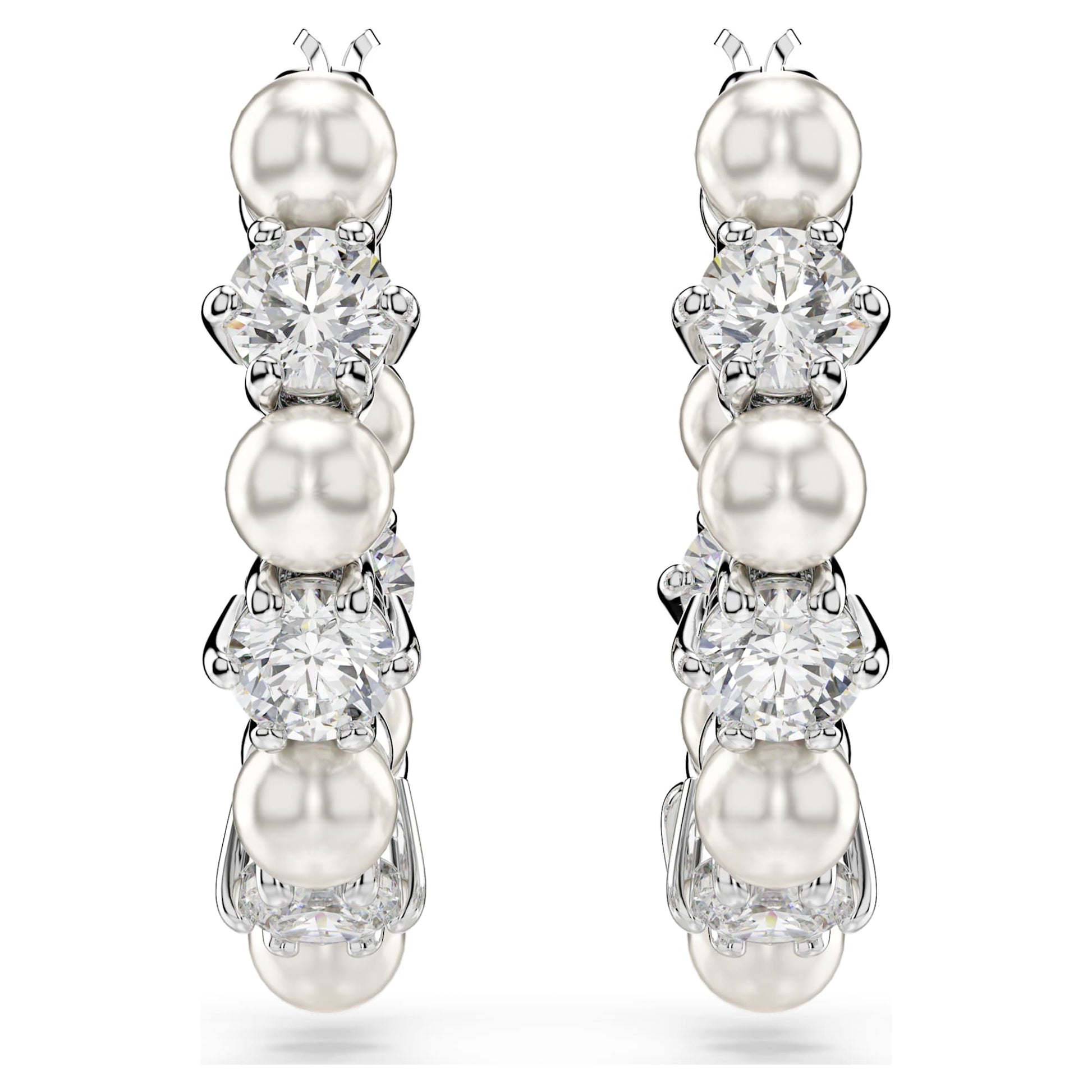 Swarovski Matrix hoop earrings Crystal pearl, Round cut, White, Rhodium plated 5709256
