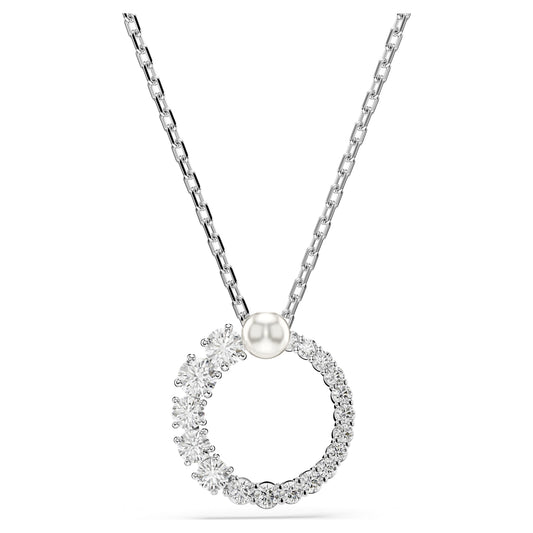 Matrix pendant Crystal pearl, Round cut, White, Rhodium plated