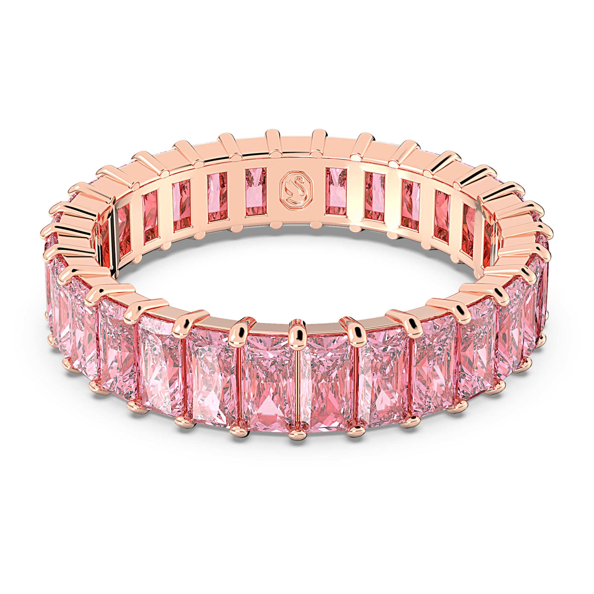 Swarovski Jewelry Matrix ring Baguette cut, Pink, Rose gold-tone plated 5648288