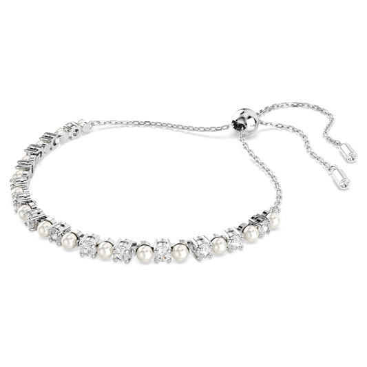 Swarovski Matrix Tennis bracelet Crystal pearl, Round cut, White, Rhodium plated 5689633, full view
