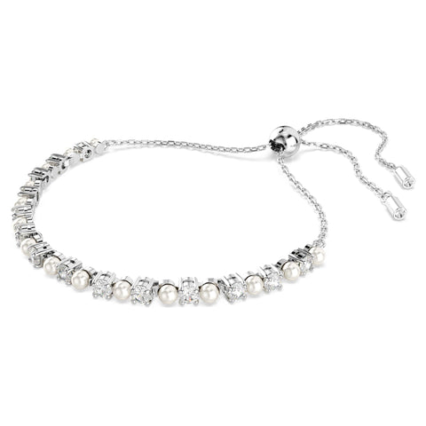 Swarovski Matrix Tennis bracelet Crystal pearl, Round cut, White, Rhodium plated 5689633, full view