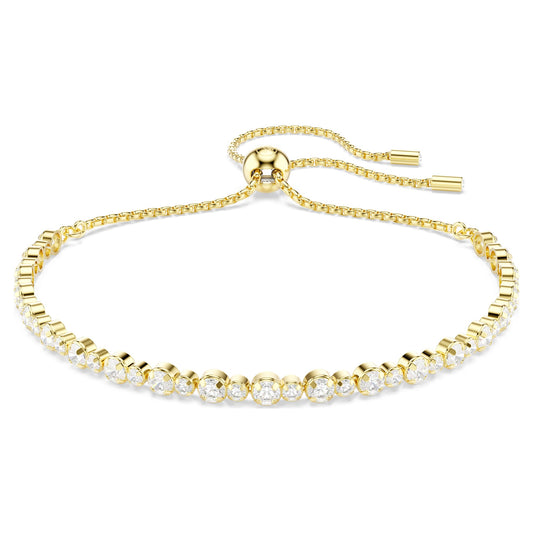 Swarovski Matrix Tennis bracelet Round cut, White, Gold-tone plated 5730709, full view