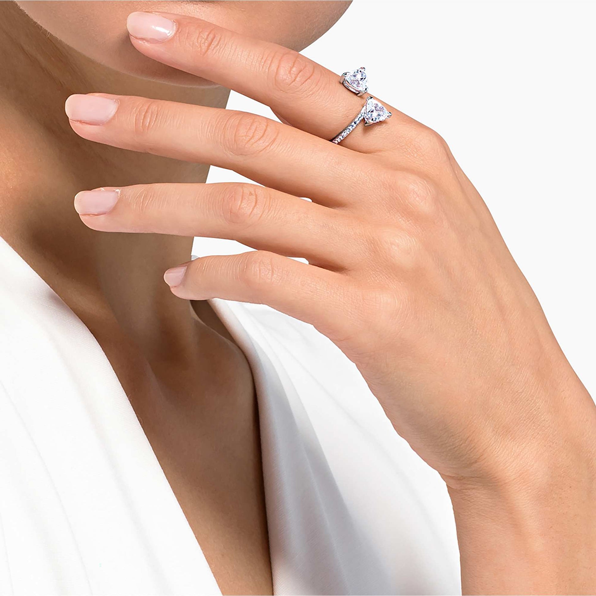 Swarovski Mesmera Attract open ring Heart cut, Pavé, Heart, White, Silver-tone finish 5705591