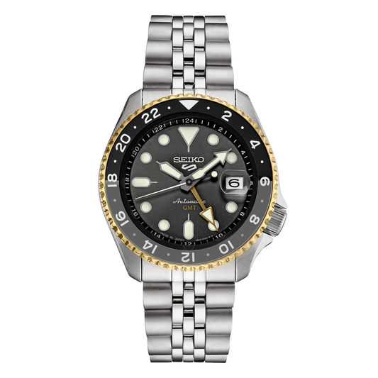 Seiko 5 Sports SSK021, complete watch on square white canvas