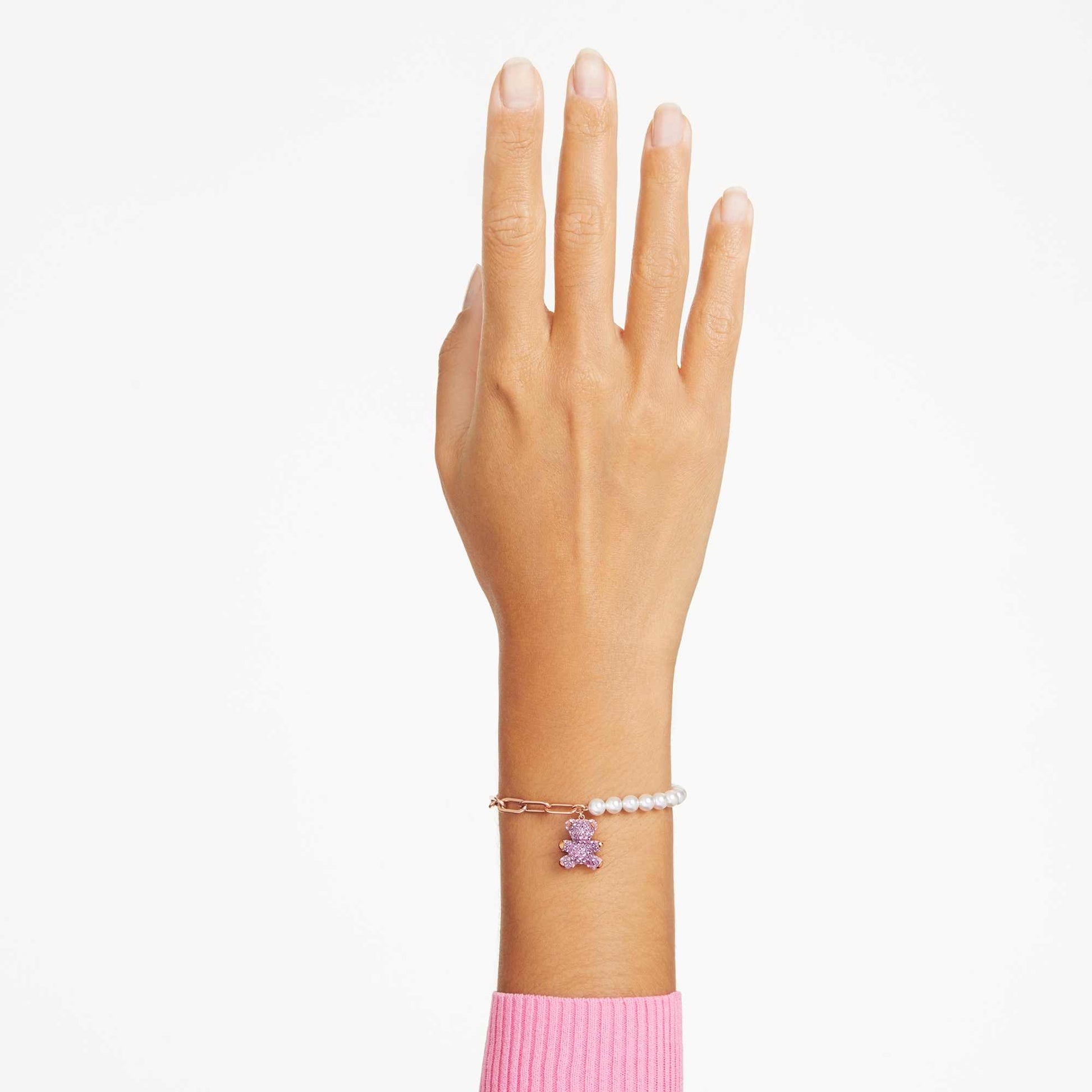 Swarovski Teddy bracelet Crystal pearl, Bear, Pink, Rose gold-tone plated 5669169
