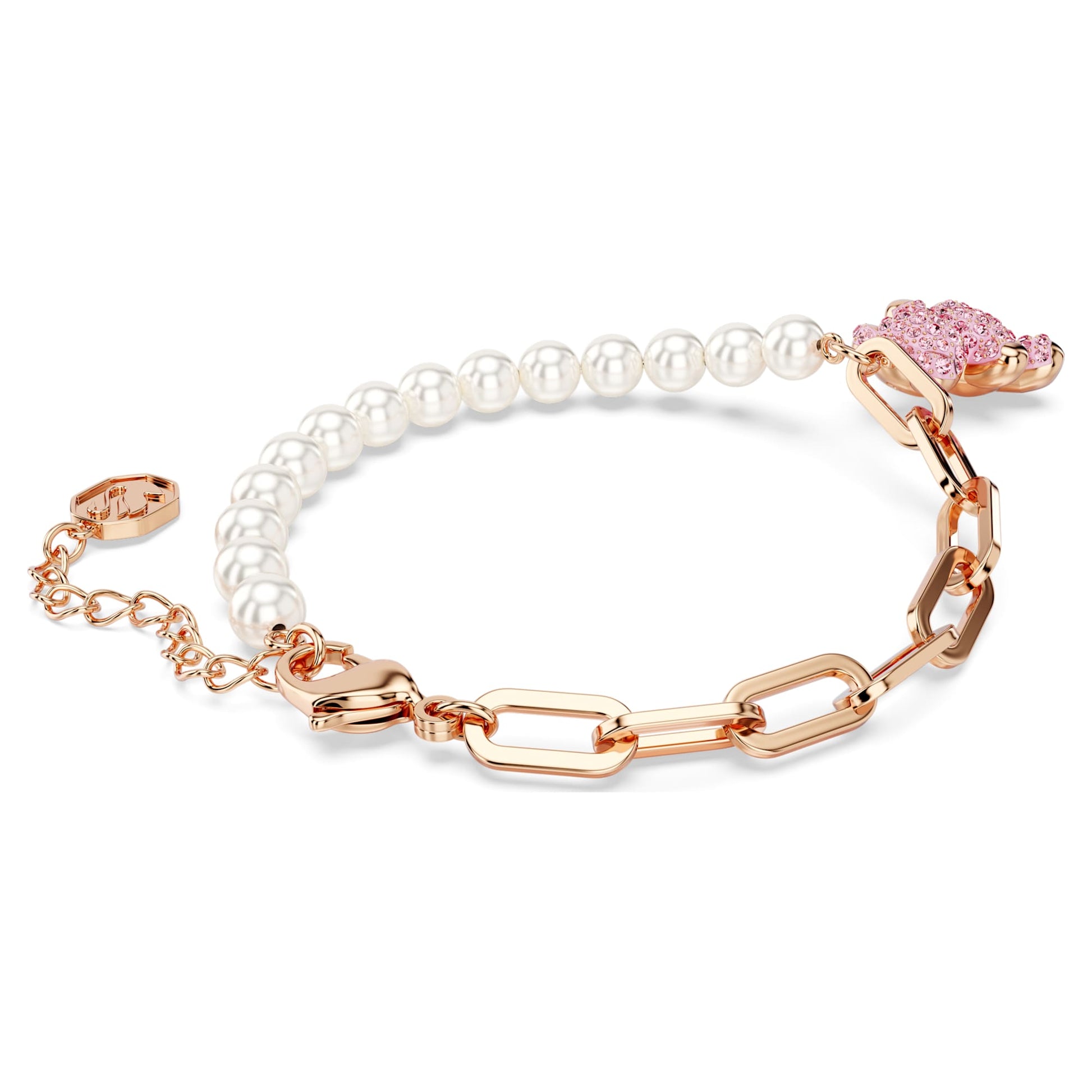 Swarovski Teddy bracelet Crystal pearl, Bear, Pink, Rose gold-tone plated 5669169