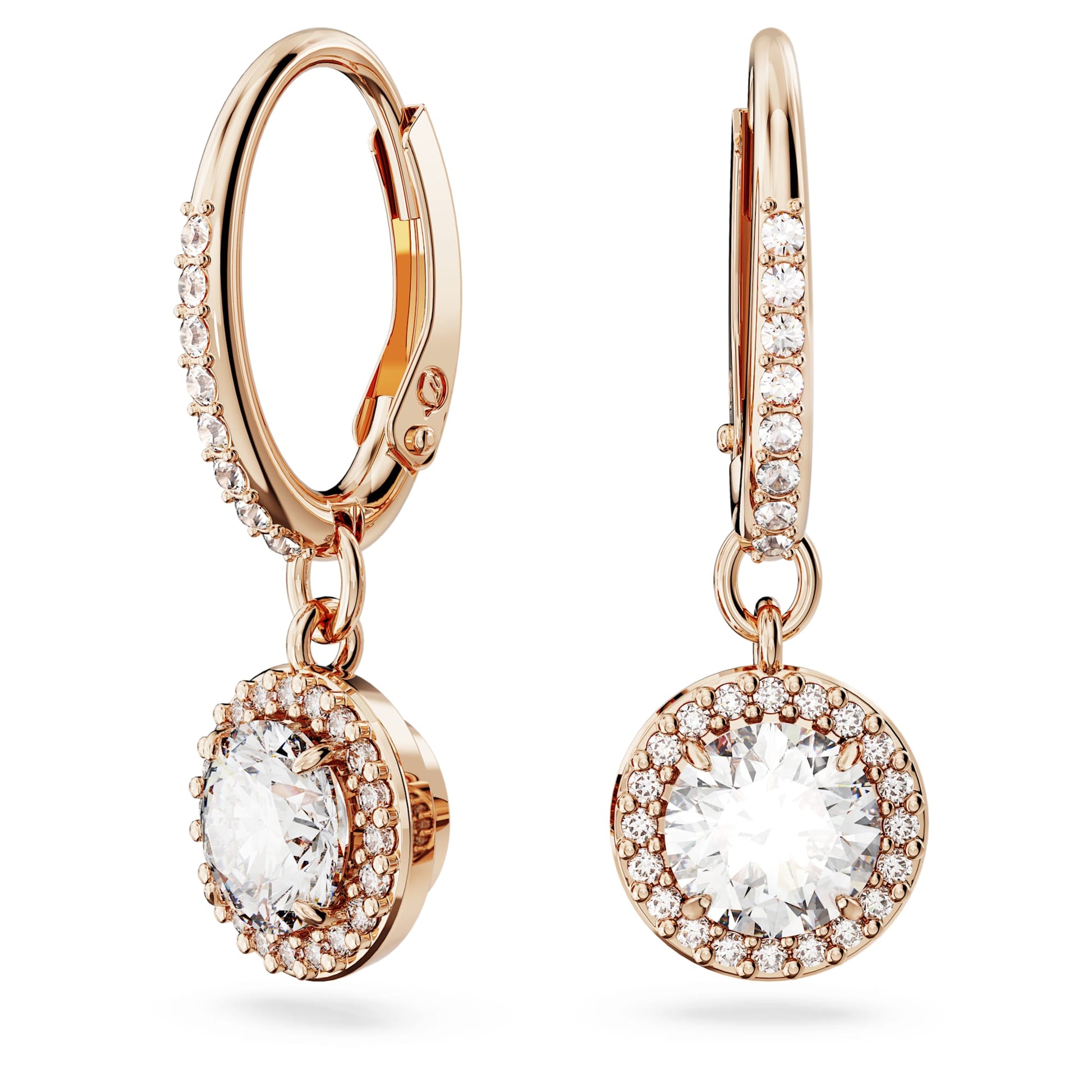 Swarovski Jewelry Una Angelic drop earrings Round cut, Pavé, White, Rose gold-tone plated 5638769