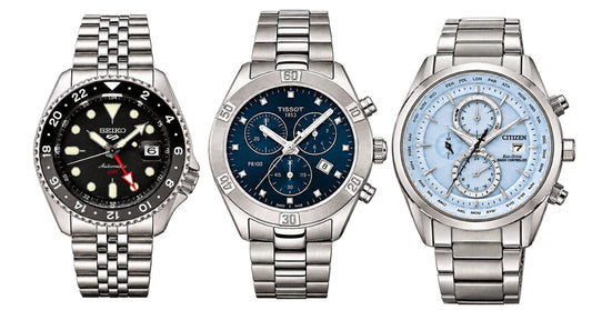 Dark-dial watch with two-tone bracelet