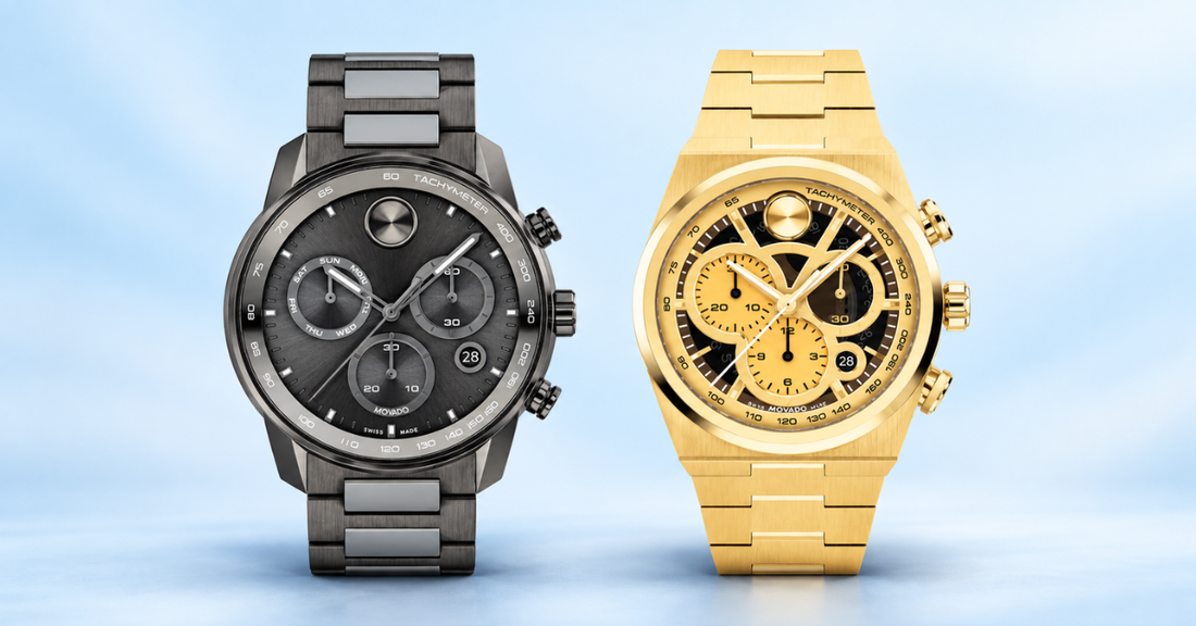 Black and gold-tone watches with metal bracelets