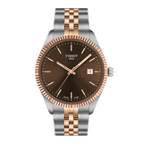 Tissot Ballade 40mm T156.410.22.291.01, front view with brown dial and two-tone bracelet