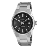 Casio EDIFICE Automatic EFK110D-1A, front view with black dial and silver-tone bracelet