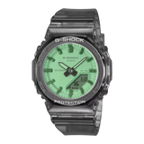 G-Shock GMA-P2100SR-1A Women’s Analog-Digital Watch - Black, front view showing green dial and dark strap