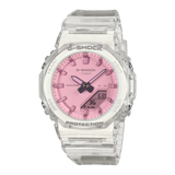 G-Shock GMA-P2100SR-7A Women’s Analog-Digital Watch - White, front view showing pink dial and light case and strap