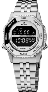 Seiko Rotocall HFL002 digital watch with black and silver-tone bezel, front view