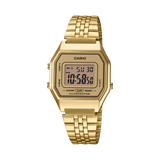 Casio Vintage LA680WGA-9VT, front view with gold-tone case and bracelet