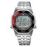 Seiko Rotocall SMGG19 digital watch with black and red octagonal bezel, front view