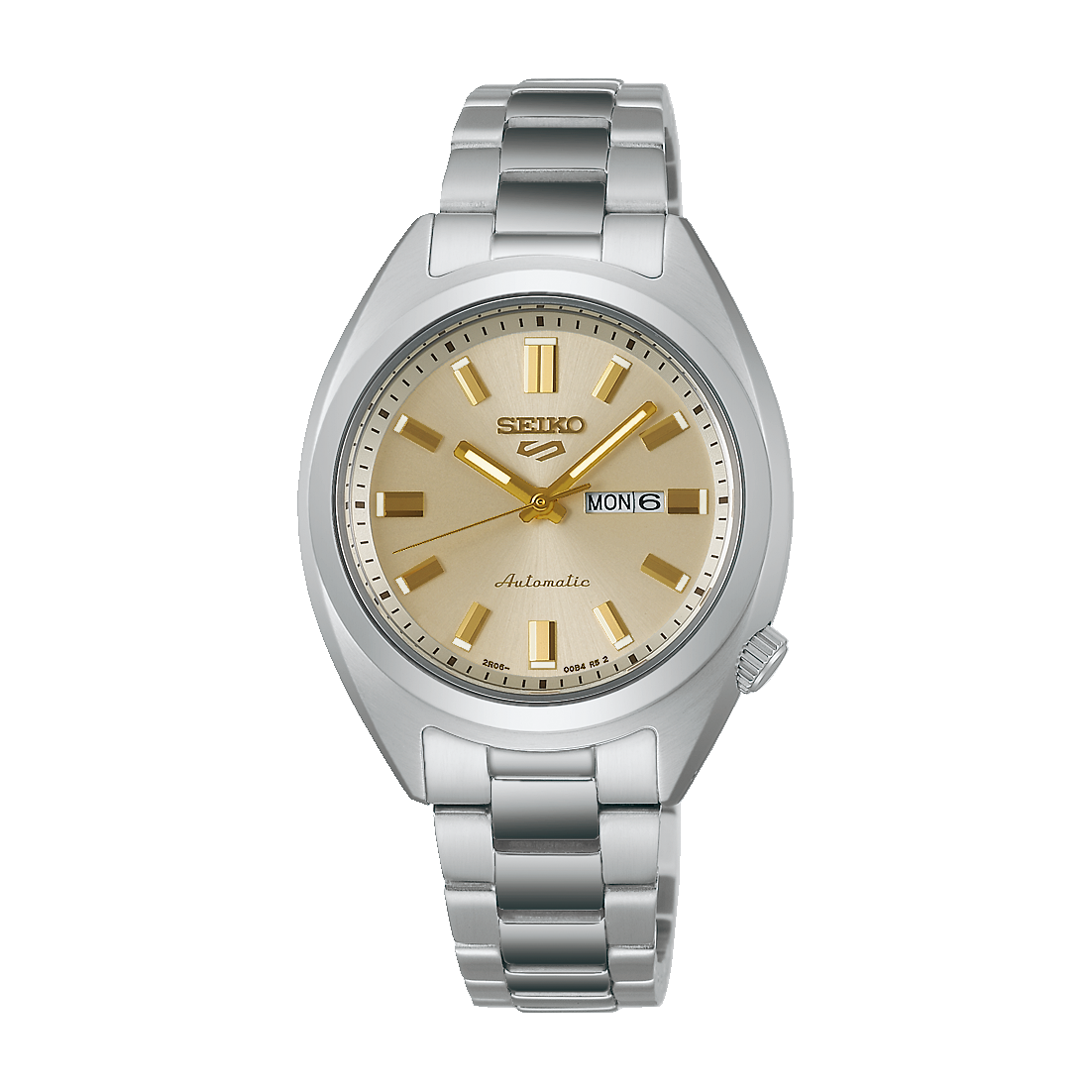 Seiko 5 Sports SRE023 32mm automatic with champagne dial, front view