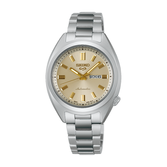 Seiko 5 Sports SRE023 32mm automatic with champagne dial, front view