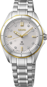 Seiko Prospex Sea SUR618 ladies' silver dial two-tone dive watch, front view