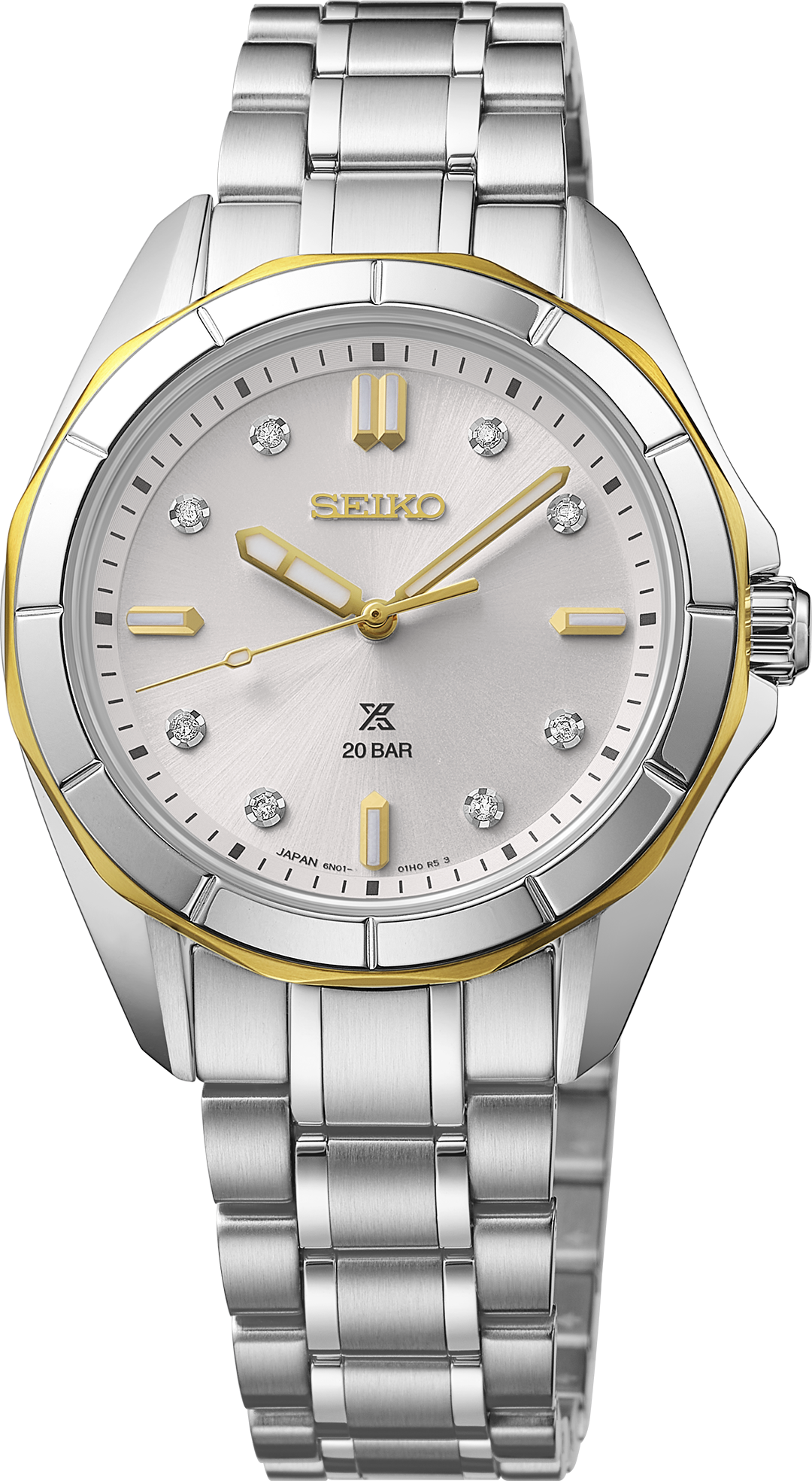 Seiko Prospex Sea SUR618 ladies' silver dial two-tone dive watch, front view
