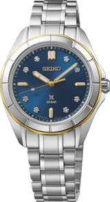 Seiko Prospex Sea SUR620 ladies' blue dial two-tone dive watch, front view