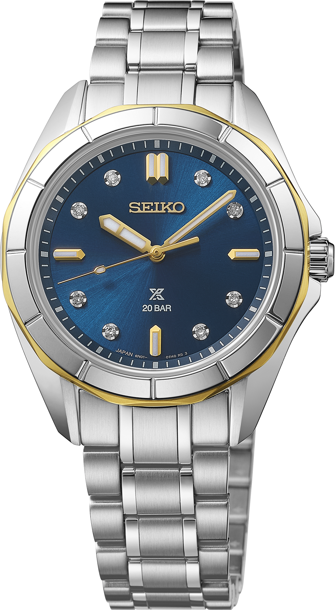 Seiko Prospex Sea SUR620 ladies' blue dial two-tone dive watch, front view
