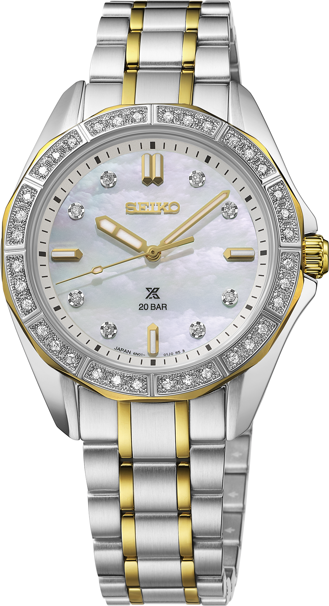 Seiko Prospex Sea SUR622 ladies' two-tone diamond dive watch, front view