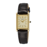 Seiko Essentials SWR110 ladies' gold-tone quartz watch with leather strap, front view