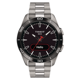 Tissot T-Touch Connect Sport T153.420.44.051.00 front view with black dial and titanium bracelet
